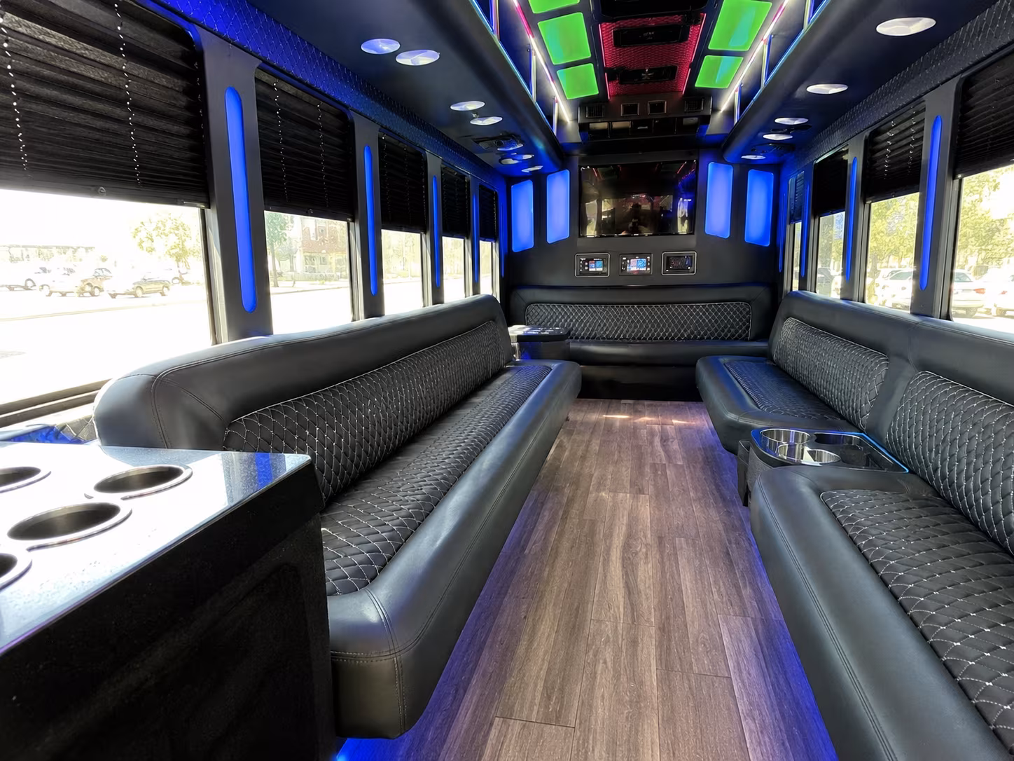 clinton township 15 passenger party bus inside