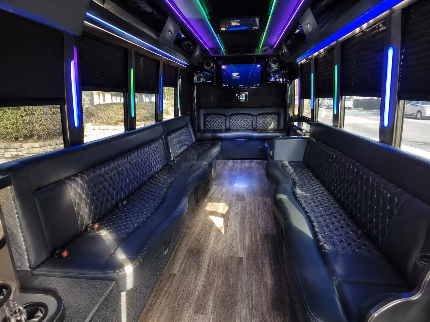 clinton township 15 passenger party bus interior