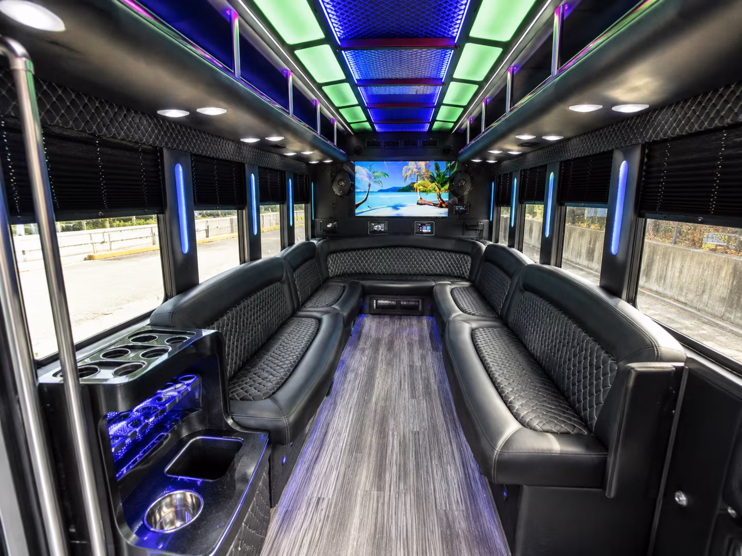 clinton township 18 passenger party bus inside