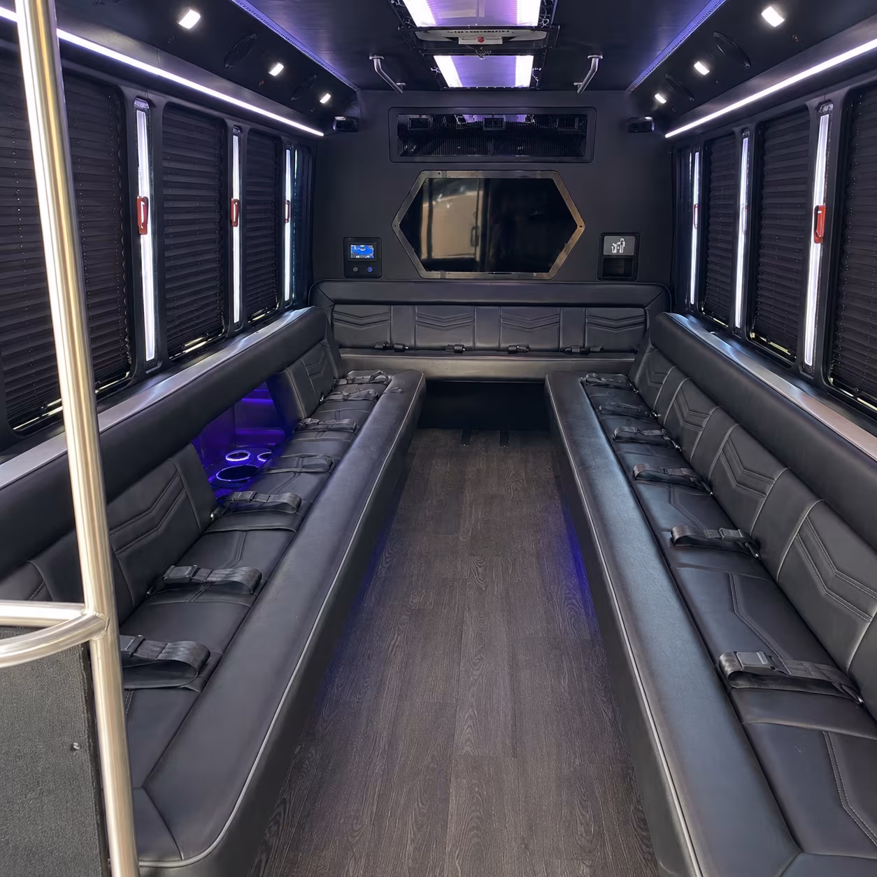 clinton township 18 passenger party bus interior
