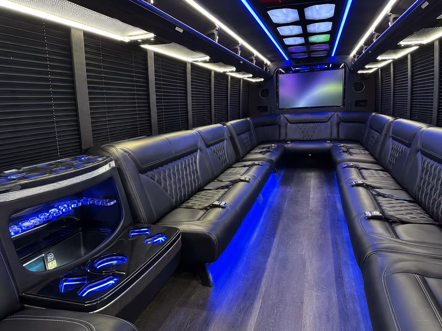 clinton township 20 passenger party bus inside