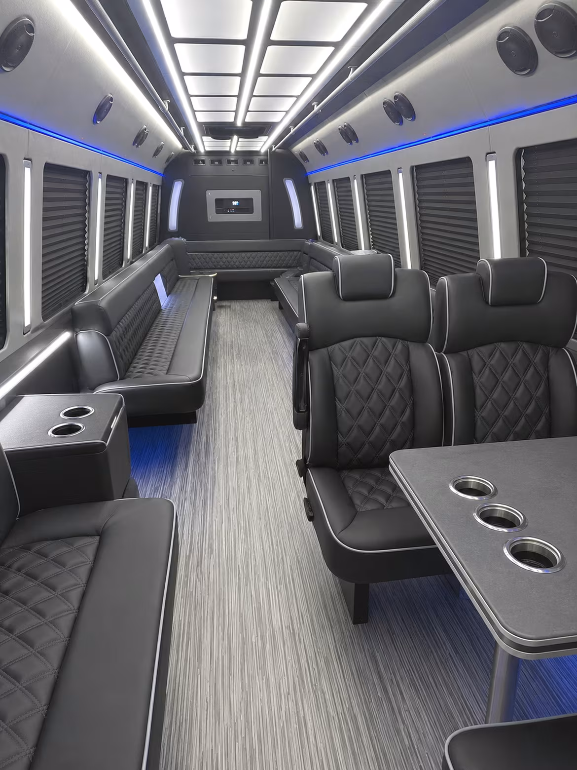 clinton township 25 passenger party bus inside