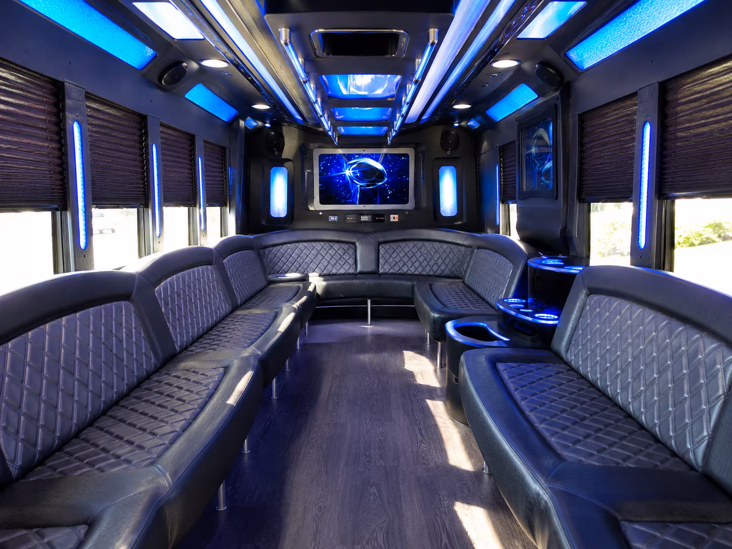 clinton township 28 passenger party bus inside