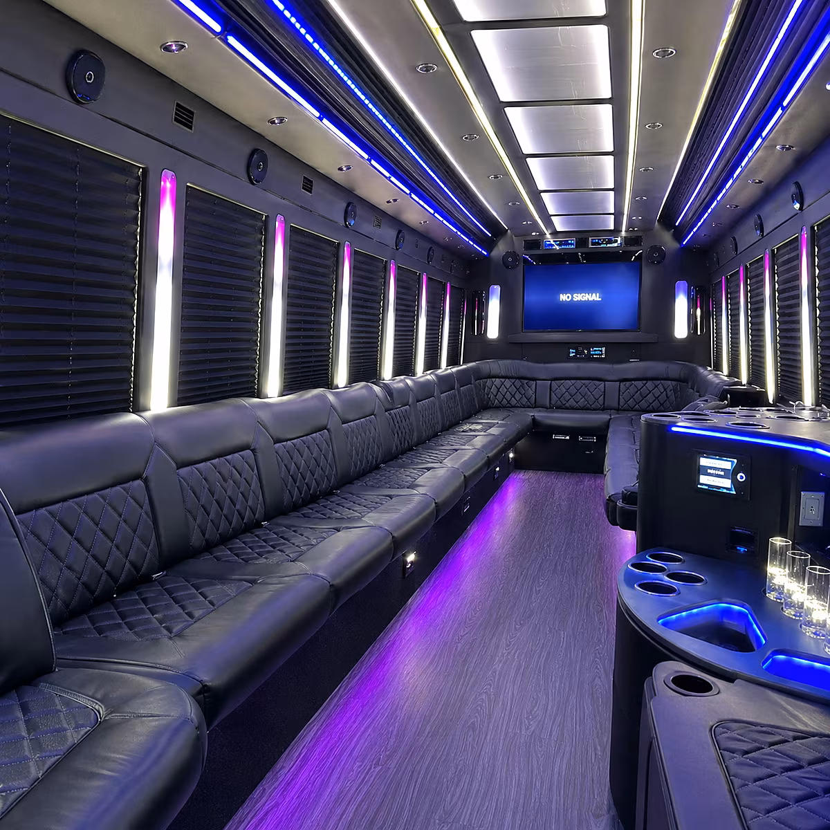 clinton township 30 passenger party bus inside
