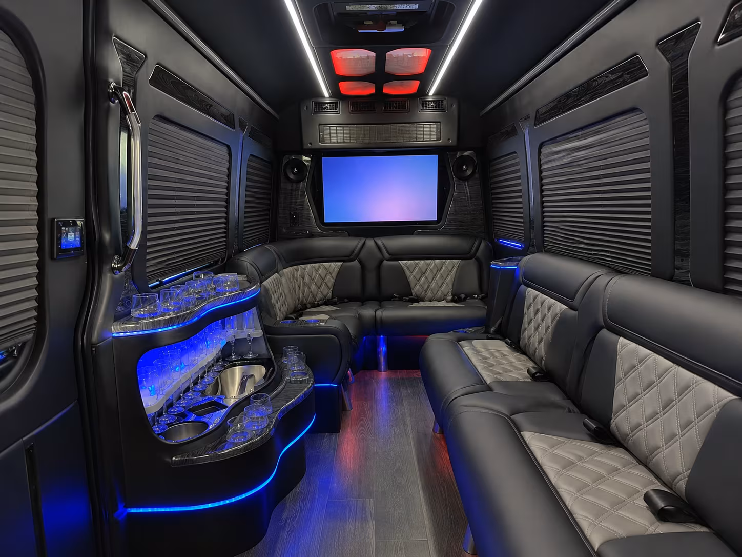 clinton township 40 passenger party bus inside