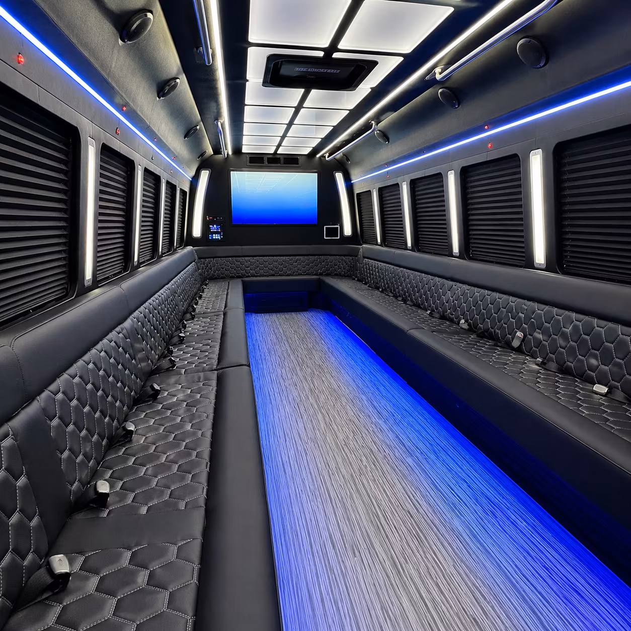 clinton township 50 passenger party bus inside